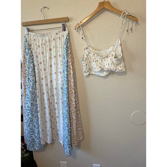 Free People Kaia White Floral Cottage Core Set Midi Skirt Spaghetti Strap Top Sm - Picture 3 of 16